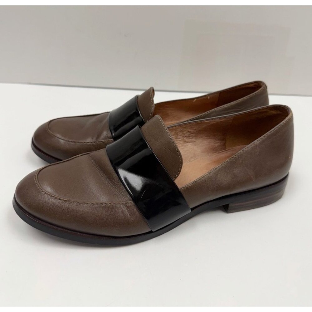 Madewell Elin US 6.5 Brown Leather Black Band Loafers Flats Casual